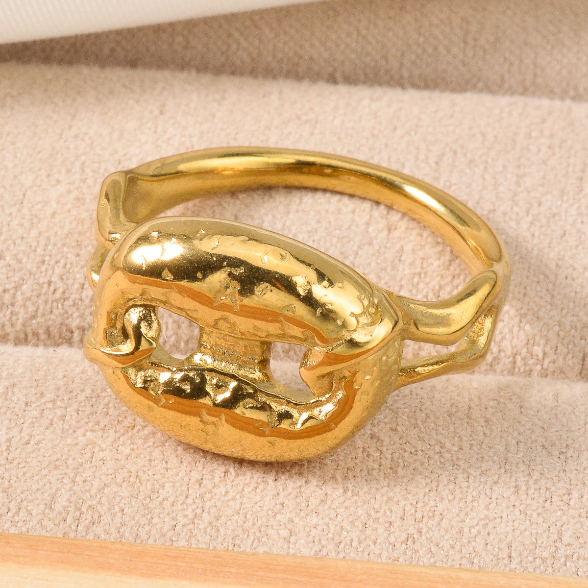 18K Gold Plated Pig Nose Lava Texture Statement Ring